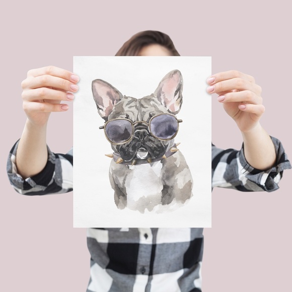 Watercolor French Bulldog Pet Dog Wall Art Illustration Print Poster Unframed - Picture 4 of 14